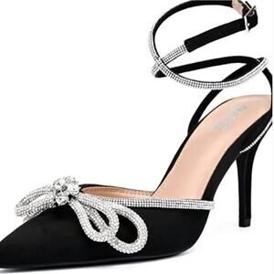 Womens Rhinestone Heeled Sandals Ankle Strap Lace Up Bow Pumps size 11 Stilettos